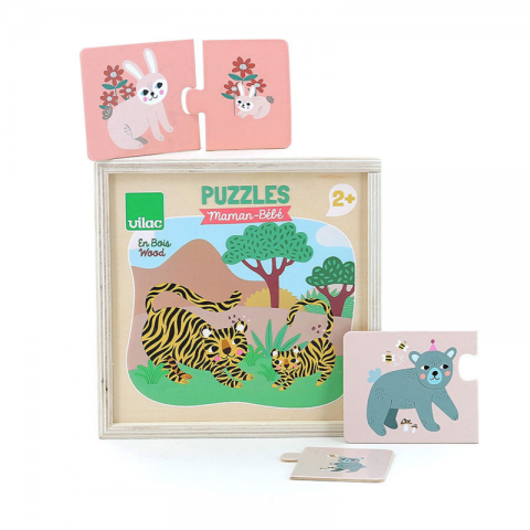 PUZZLE EN CAJA MADERA MAMAS Y BEBÉS